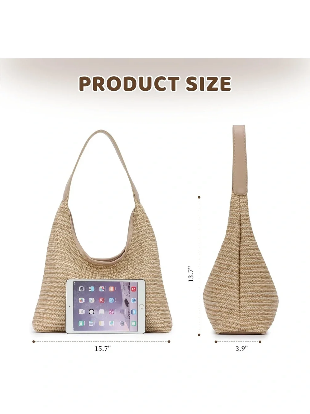 Woven Straw Tote Handbag